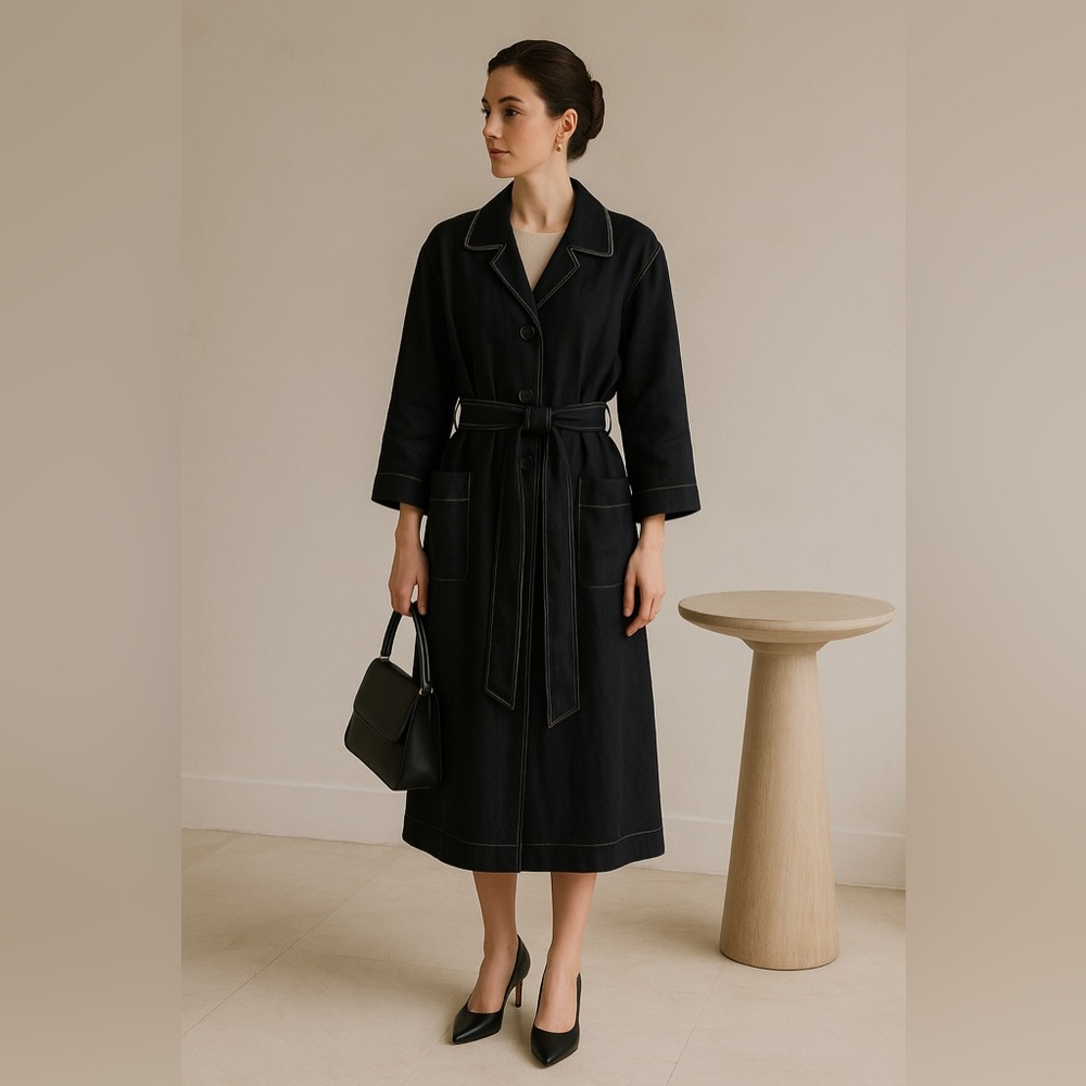 Classic Black Belted Trench Coat